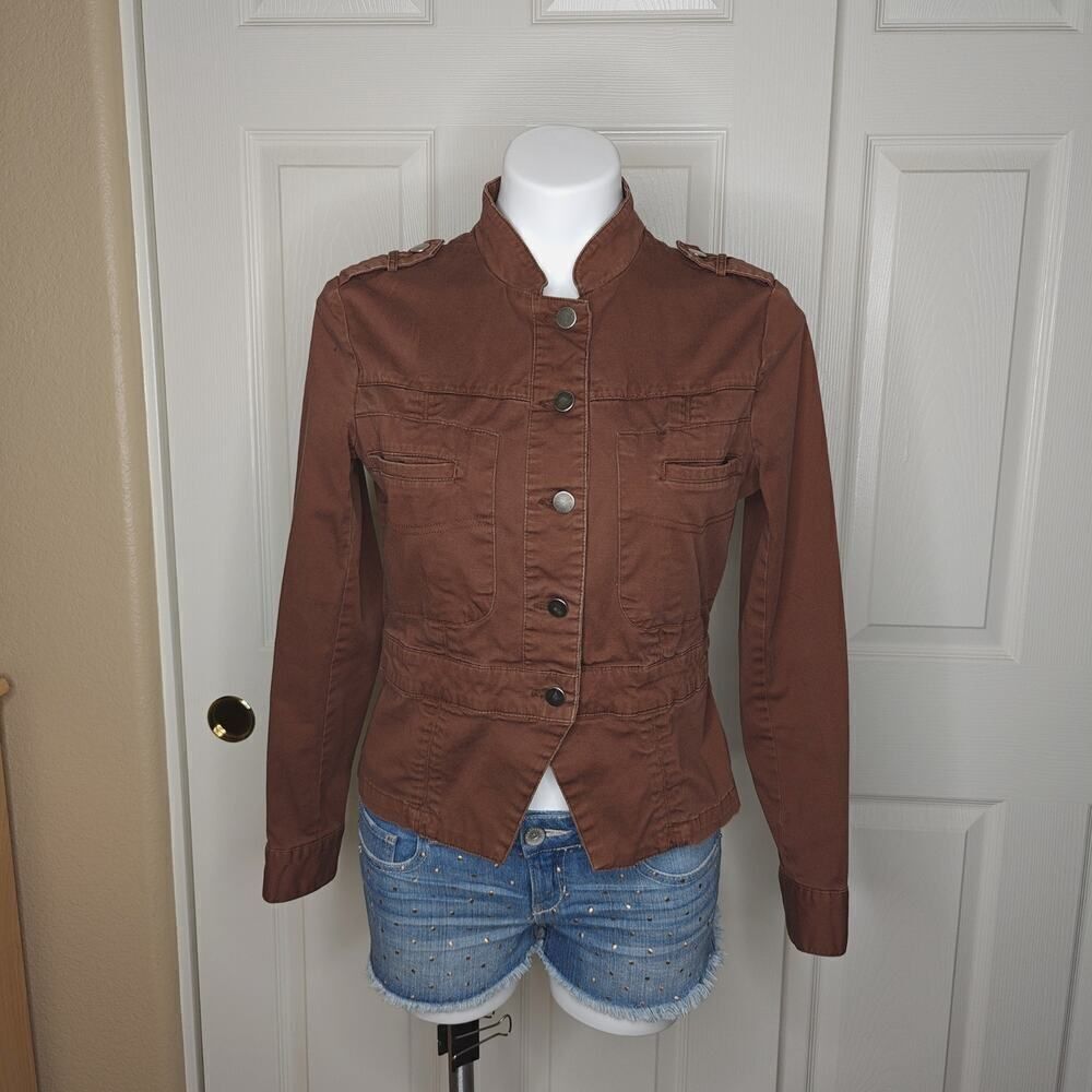 George stretch snap button military jacket sz 8